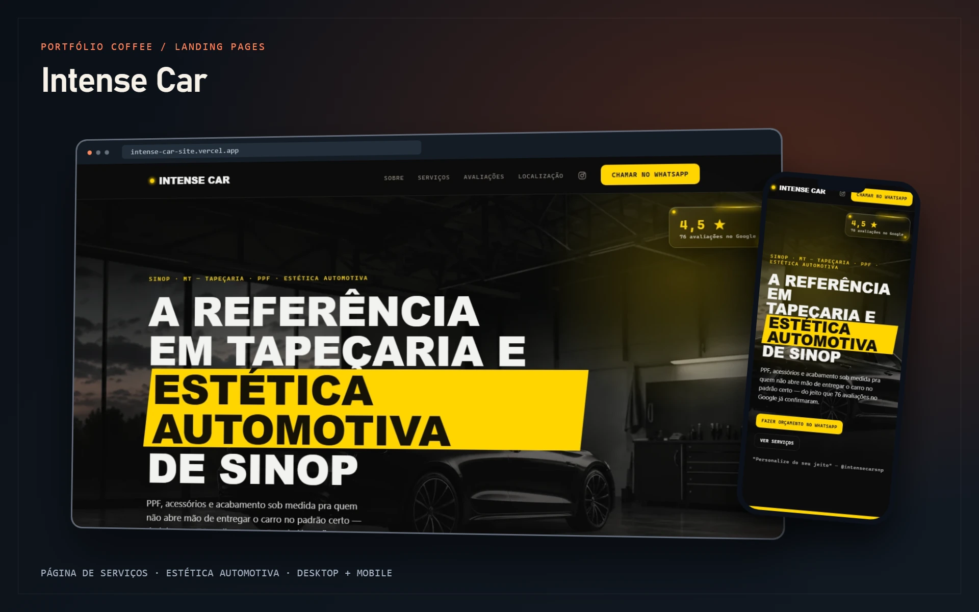 Página Intense Car em computador e celular